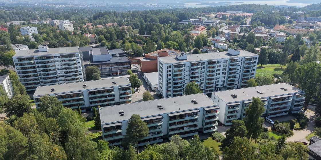 Setra borettslag sett fra luften mot Oslofjorden, august 2026